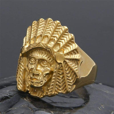 Anillo de cabeza de indio de oro vintage