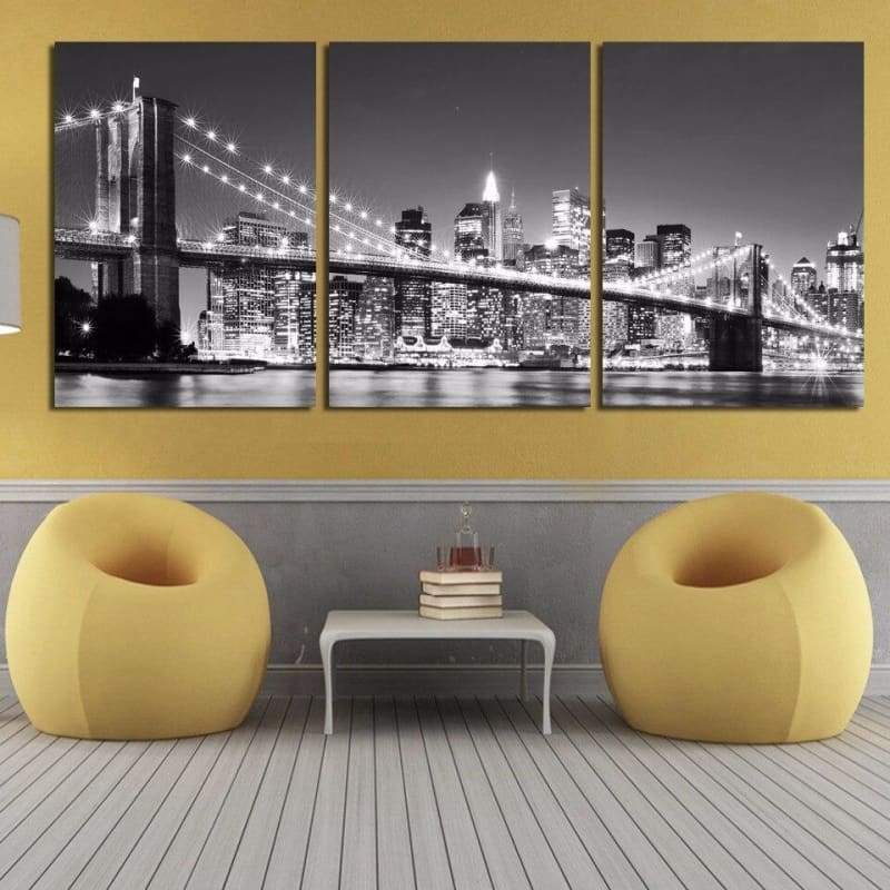 Pintura vintage Puente de Manhattan de New York por la noche