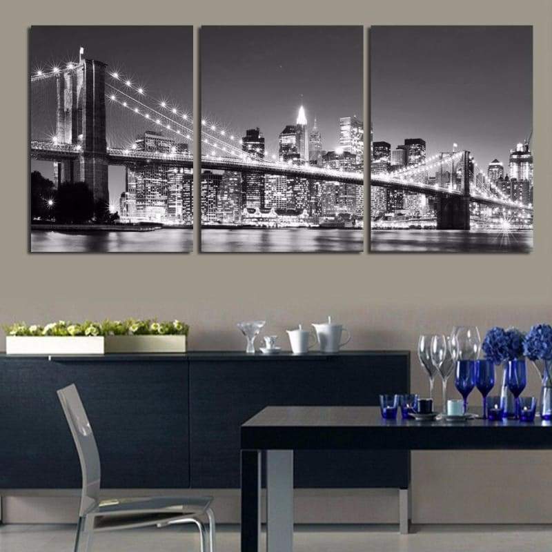 Pintura vintage Puente de Manhattan de New York por la noche