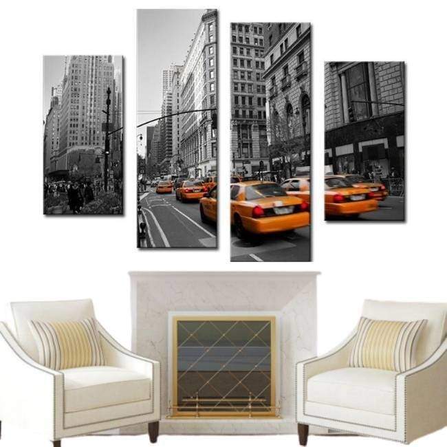 Cuadro vintage de taxi amarillo de New York