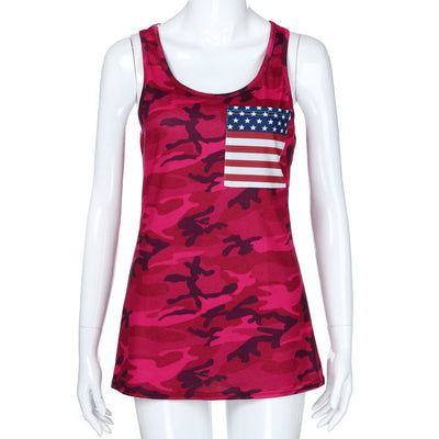 Camiseta sin mangas con bandera estadounidense para mujer