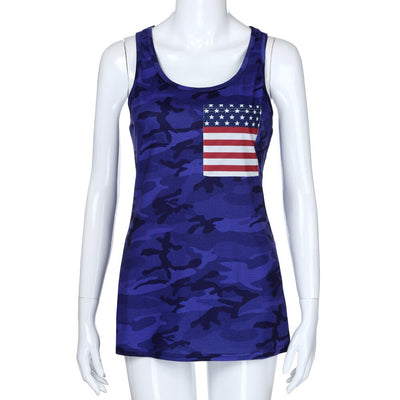 Camiseta sin mangas con bandera estadounidense para mujer