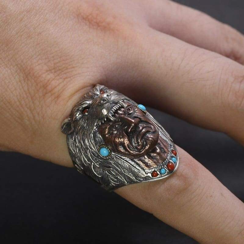 Anillo Vintage Cabeza de Indio Turquesa