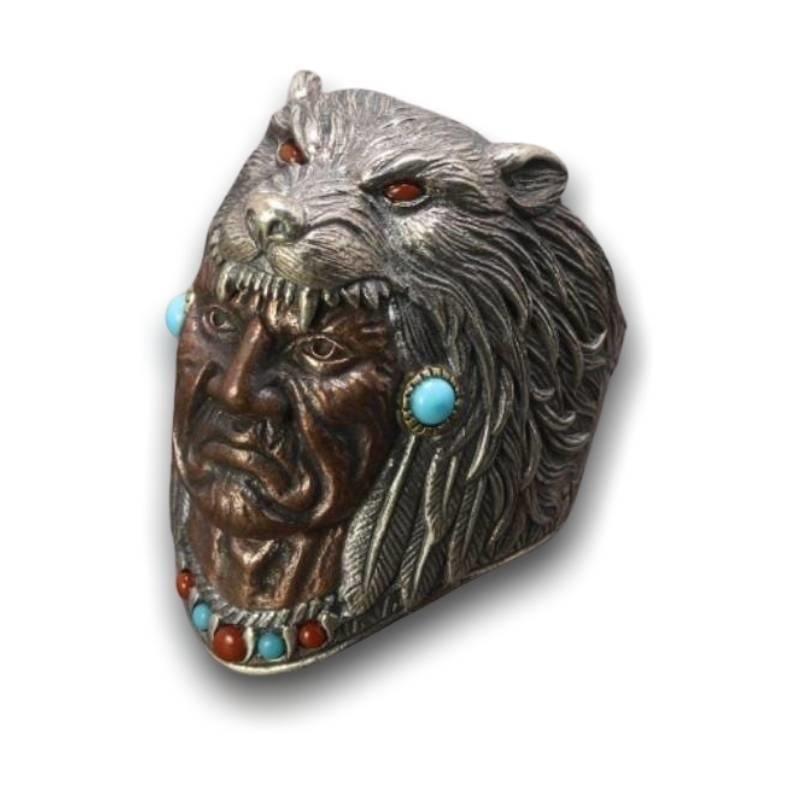 Anillo Vintage Cabeza de Indio Turquesa