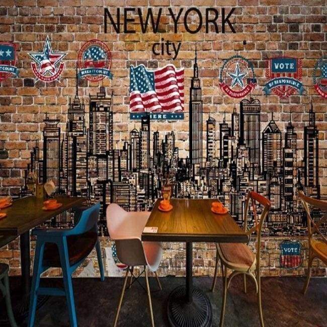 Papel pintado vintage de ladrillo de New York