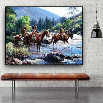 Pintura vintage de caballo indio