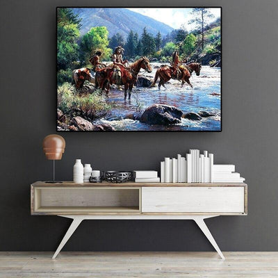 Pintura vintage de caballo indio