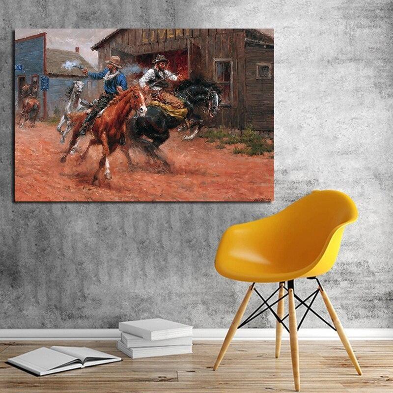 Pintura de vaquero occidental vintage