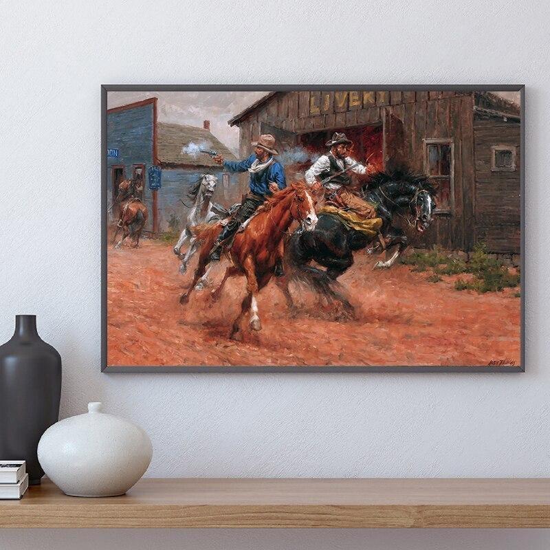 Pintura de vaquero occidental vintage