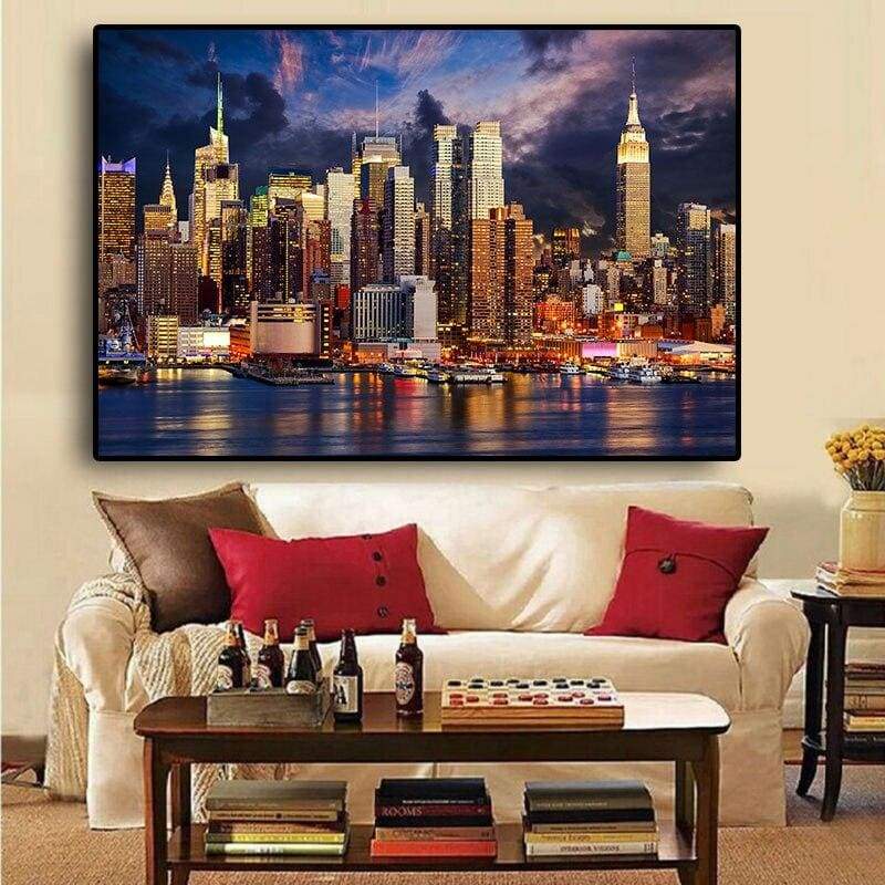 Pintura vintage gigante de New York