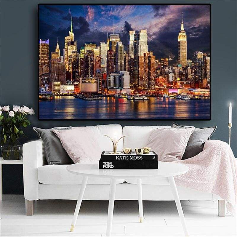 Pintura vintage gigante de New York