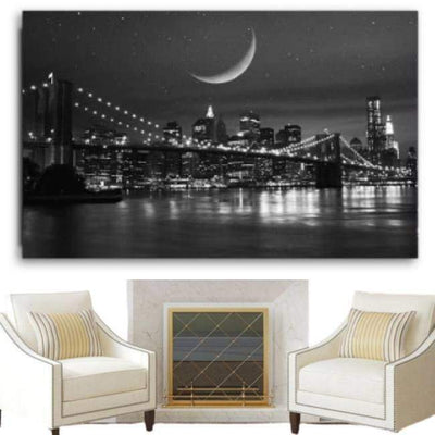 Mesa New York vintage con luces LED en blanco y negro