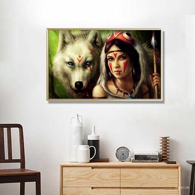 Pintura de lobo indio vintage