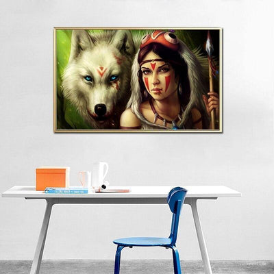 Pintura de lobo indio vintage