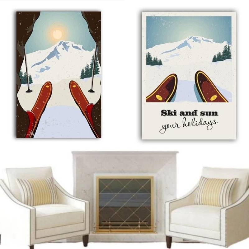 Pintura de montaña vintage