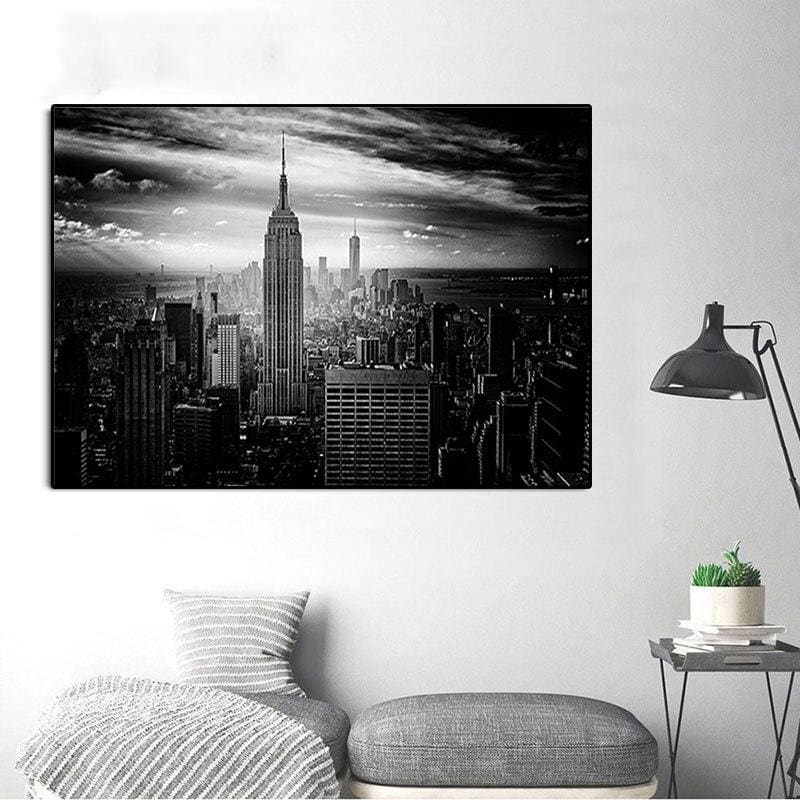 Pintura vintage en blanco y negro de New York