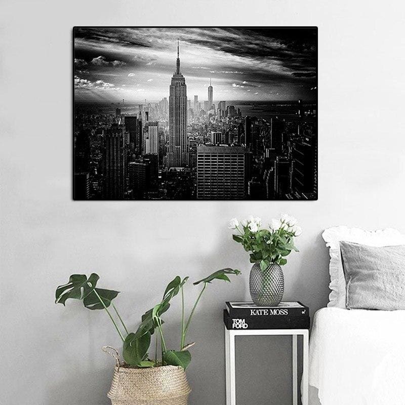 Pintura vintage en blanco y negro de New York