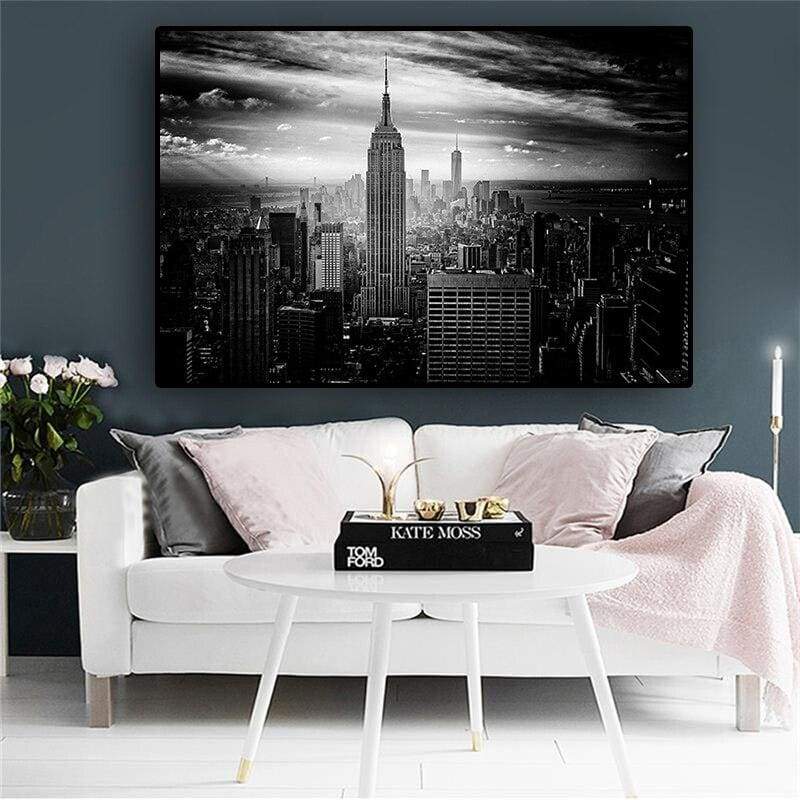 Pintura vintage en blanco y negro de New York