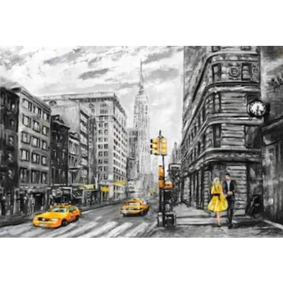 Pintura vintage de taxi amarillo en blanco y negro de New York
