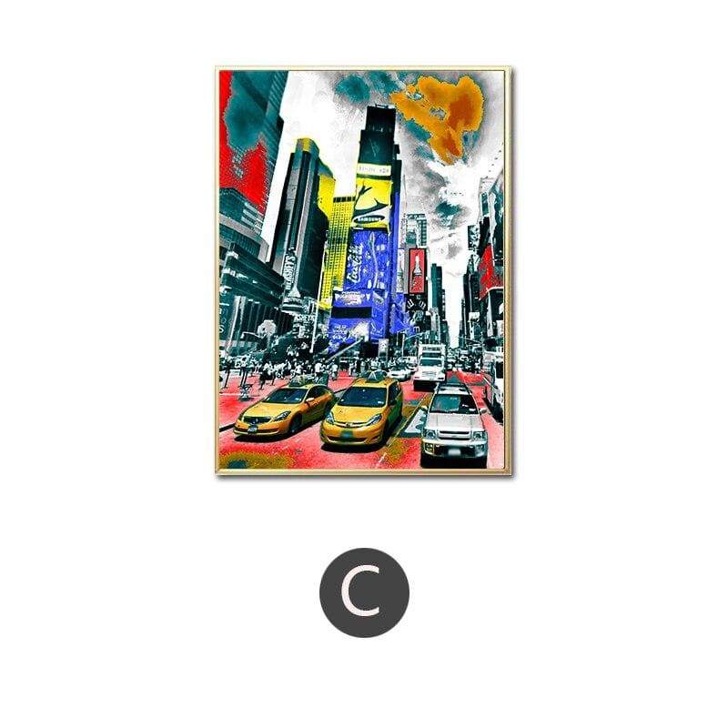 Pintura vintage roja y gris de New York