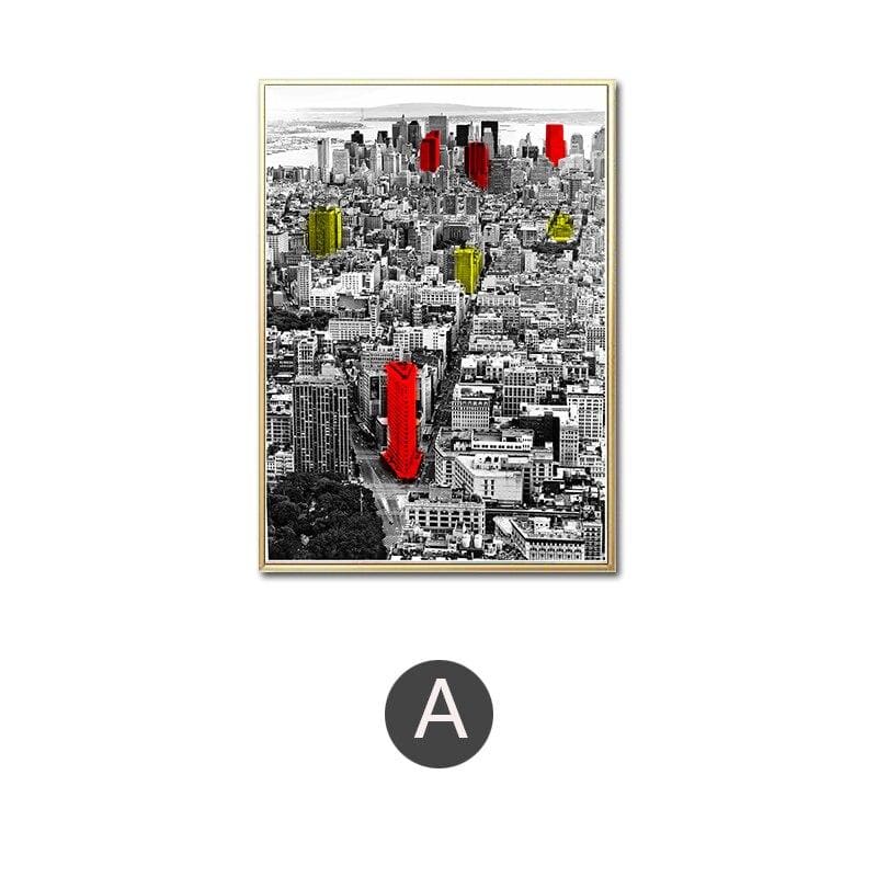 Pintura vintage roja y gris de New York