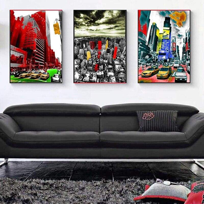 Pintura vintage roja y gris de New York