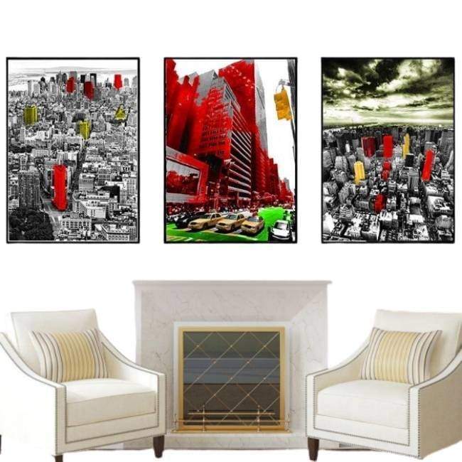 Pintura vintage roja y gris de New York