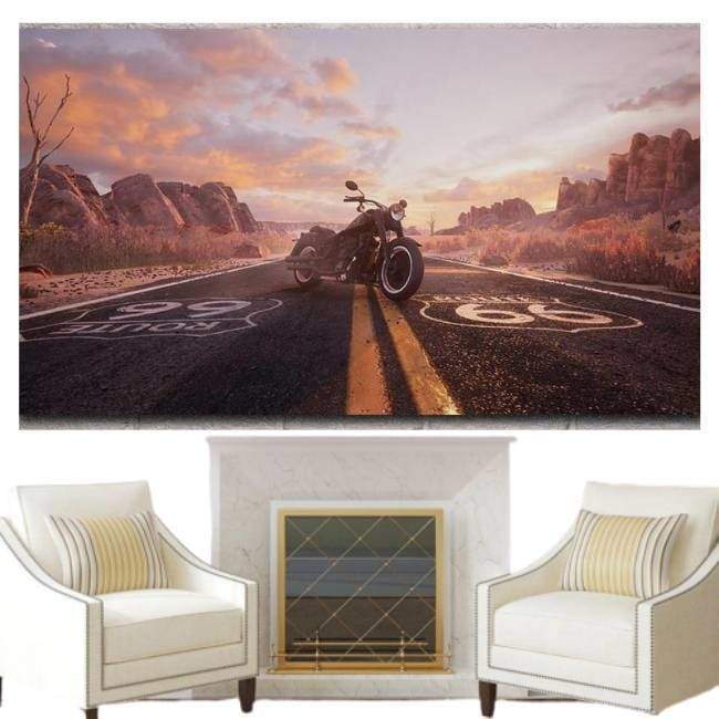 Pintura vintage panorámica de la ruta 66