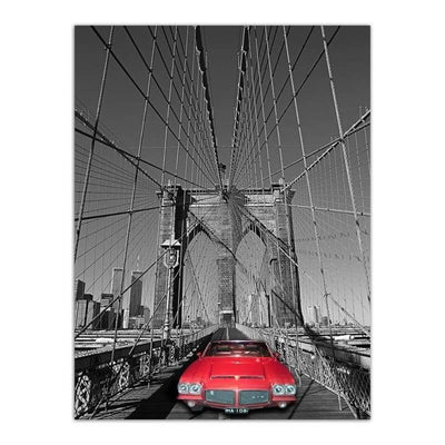 Cuadro vintage New York Puente de Brooklyn rojo