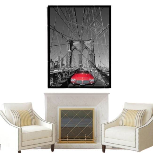 Cuadro vintage New York Puente de Brooklyn rojo