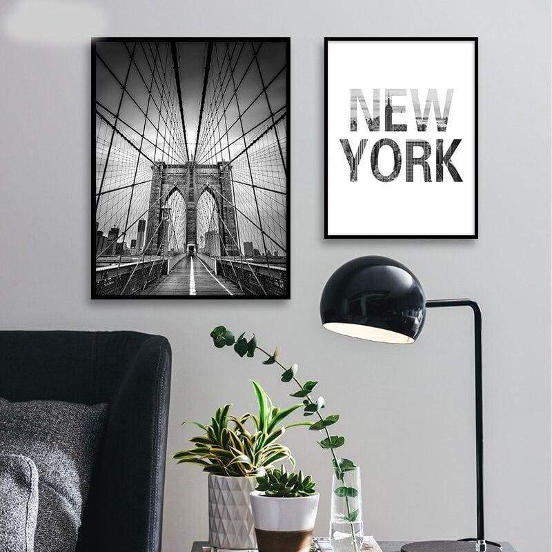 Pintura Vintage Puente de Manhattan de New York