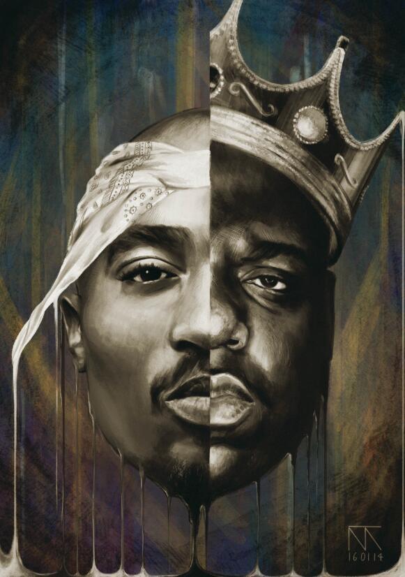 Pintura Vintage Tupac Biggie
