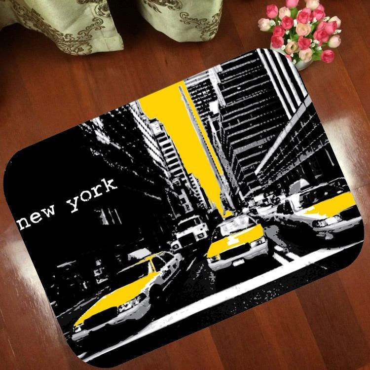 Alfombra New York vintage amarilla y gris